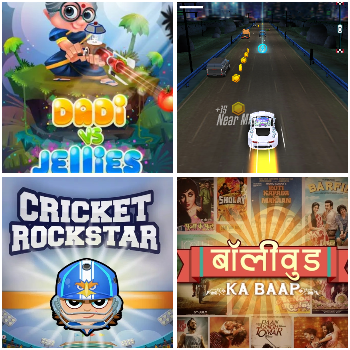Dadi vs Jellies, Smash Racing, Cricket Rockstar, and Bollywood Ka Baap